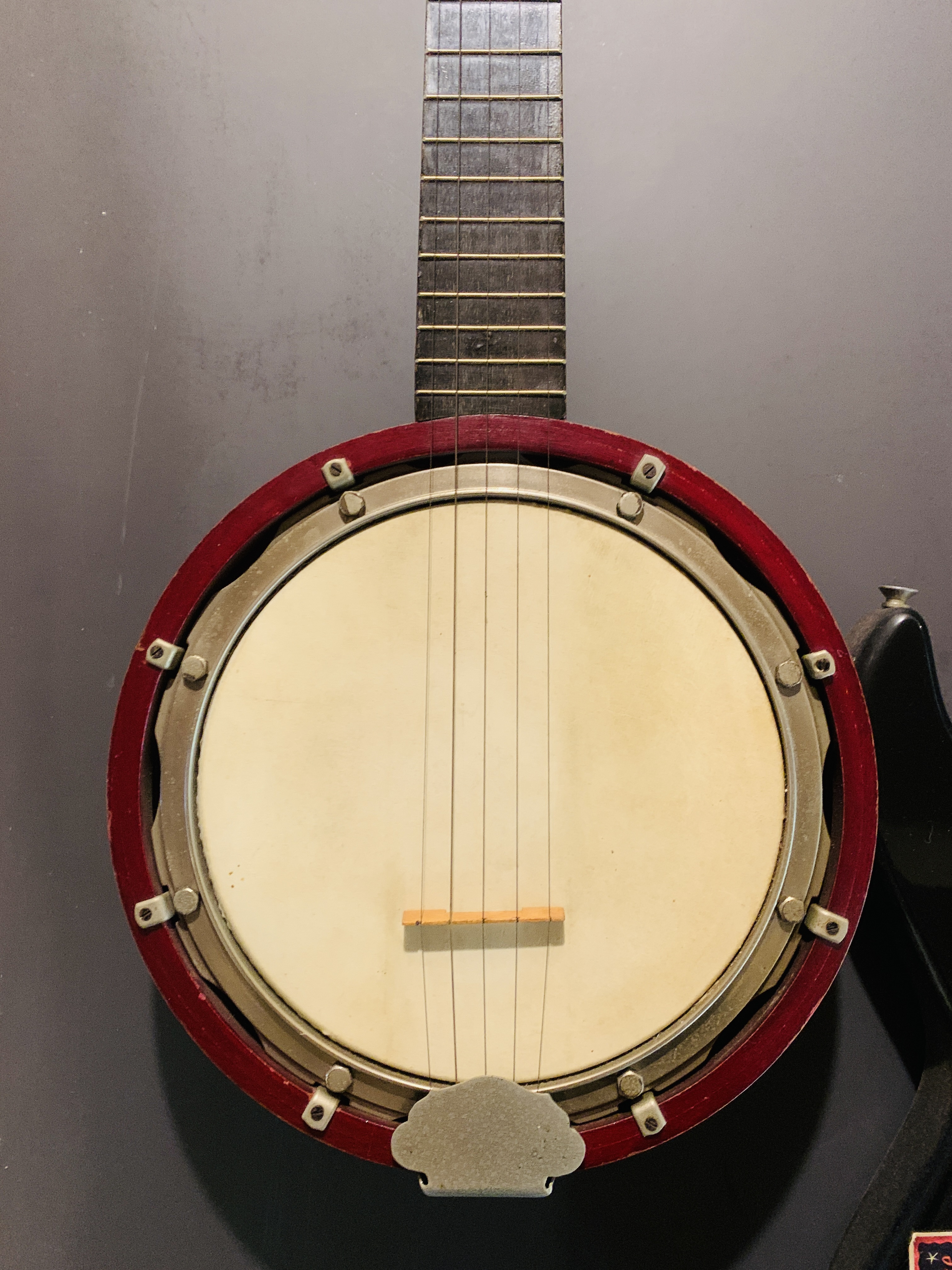 A BERRY BANJO AND AN ENCORE ELECTRIC LEAD GUITAR (HAVE BEEN USED AS WALL DECORATION) - SOLD AS SEEN - Image 5 of 5