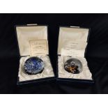 2 X CAITHNESS LIMITED EDITION GLASS PAPERWEIGHTS COMPRISING MOONFLOWER & STORMY PETROL 382 / 500