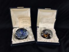 2 X CAITHNESS LIMITED EDITION GLASS PAPERWEIGHTS COMPRISING MOONFLOWER & STORMY PETROL 382 / 500