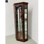 A G PLAN MAHOGANY FINISH FULL HEIGHT CORNER DISPLAY CABINET WITH MIRRORED BACK AND INTERNAL