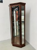 A G PLAN MAHOGANY FINISH FULL HEIGHT CORNER DISPLAY CABINET WITH MIRRORED BACK AND INTERNAL