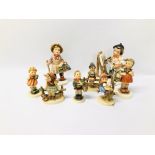 6 X GOEBEL FIGURES TO INCLUDE "APPLE TREE GIRL" ALONG WITH 2 FURTHER FRIEDEL BAVARIA FIGURES - AN