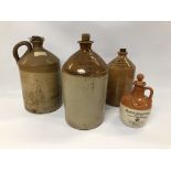 4 STONEWARE FLAGONS TO INCLUDE LOCAL GREEN & WRIGHT WINE AND SPIRIT MERCHANTS NORWICH,