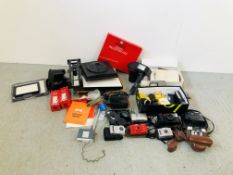 LARGE COLLECTION OF VINTAGE CAMERAS & PHOTOGRAPHIC EQUIPMENT + BOX OF VINTAGE CAMERA INSTRUCTION