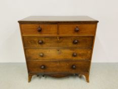 AN EARLY C19TH MAHOGANY FIVE DRAWER CHEST, TWO SHORT OVER THREE LONG W 109CM. D 54CM. H 109CM.