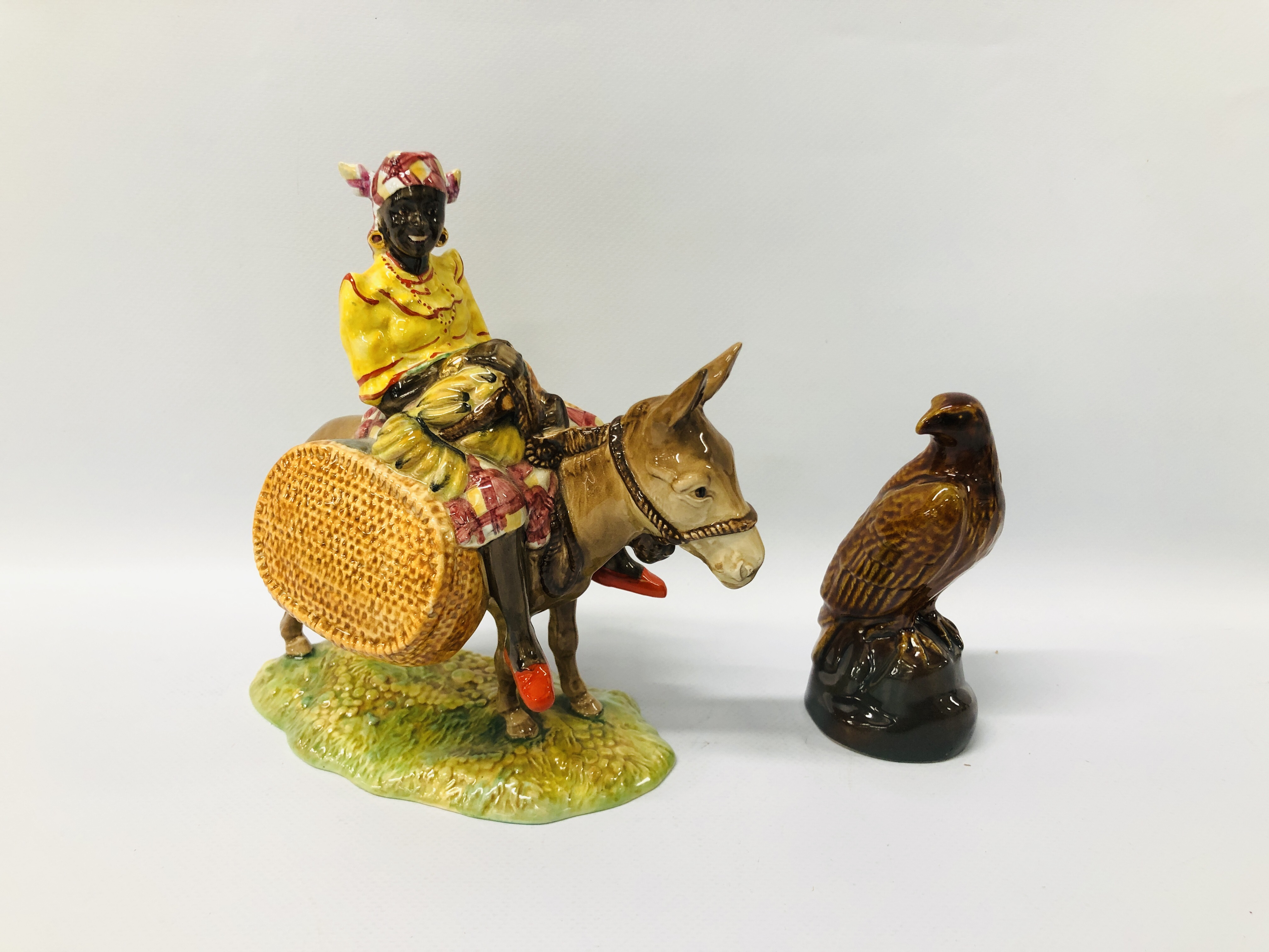 BESWICK "SUSIE JAMAICA" FIGURE ALONG WITH A MINIATURE BESWICK BENEAGLES WHISKY DECANTER (EMPTY)