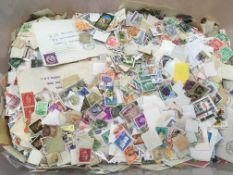PLASTIC TUB ALL WORLD LOOSE STAMPS