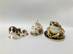 3 X ROYAL CROWN DERBY PAPERWEIGHTS COMPRISING SCRUFF, MEADOW RABBIT,