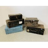 COLLECTION OF 5 VINTAGE METAL TRAVELLING TRUNKS