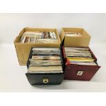 2 X BOXES AND 2 X CASES CONTAINING A LARGE COLLECTION OF RECORDS TO INCLUDE WHITE SNAKE, ABBA,