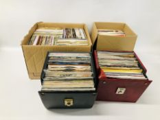 2 X BOXES AND 2 X CASES CONTAINING A LARGE COLLECTION OF RECORDS TO INCLUDE WHITE SNAKE, ABBA,