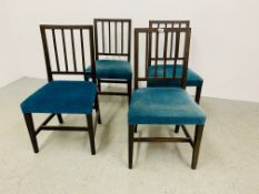 A SET OF FOUR OF LATE GEORGIAN STICK BACK DINING CHAIRS