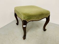 A VICTORIAN MAHOGANY STOOL ON CABRIOLE LEG