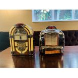 TWO REPRODUCTION REPLICA MINIATURE JUKE BOXES (AVERAGE HEIGHT 34CM) - SOLD AS SEEN