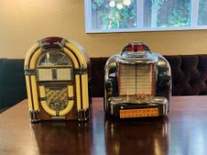 TWO REPRODUCTION REPLICA MINIATURE JUKE BOXES (AVERAGE HEIGHT 34CM) - SOLD AS SEEN