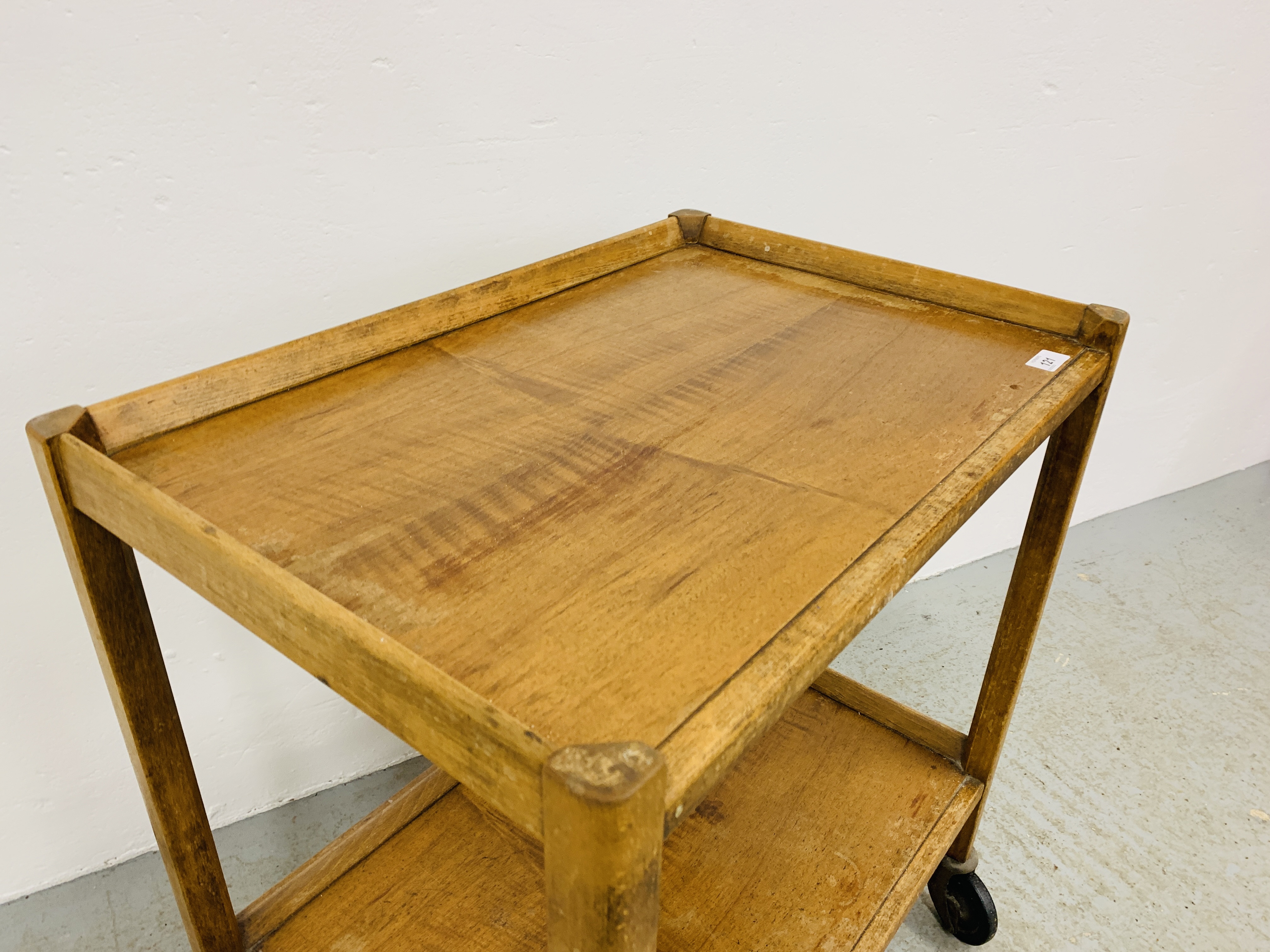 A HARDWOOD TWO TIER TROLLEY W 63CM. D 43CM. H 72CM. - Image 4 of 7