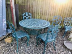 5 PIECES CAST ALUMINIUM GARDEN DINING SET, 1 TABLE D 107CM AND 4 CHAIRS.