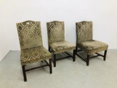 THREE GEORGE III MAHOGANY SIDE CHAIRS WITH UPHOLSTERED SEAT AND BACK