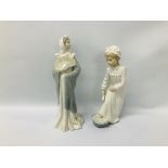 2 X LLADRO NAO FIGURES COMPRISING YOUNG GIRL IN NIGHTWEAR CLEANSING HER FEET + ORIGINAL STYLE LADY