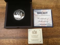 2016 BREXIT ONE OUNCE SILVER COMMEMORATIVE MEDALLION IN CASE WITH CDM CERT.