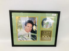 CLIFF RICHARD 100TH SINGLE FRAMED AND MOUNTED PHOTOGRAPH AND CD