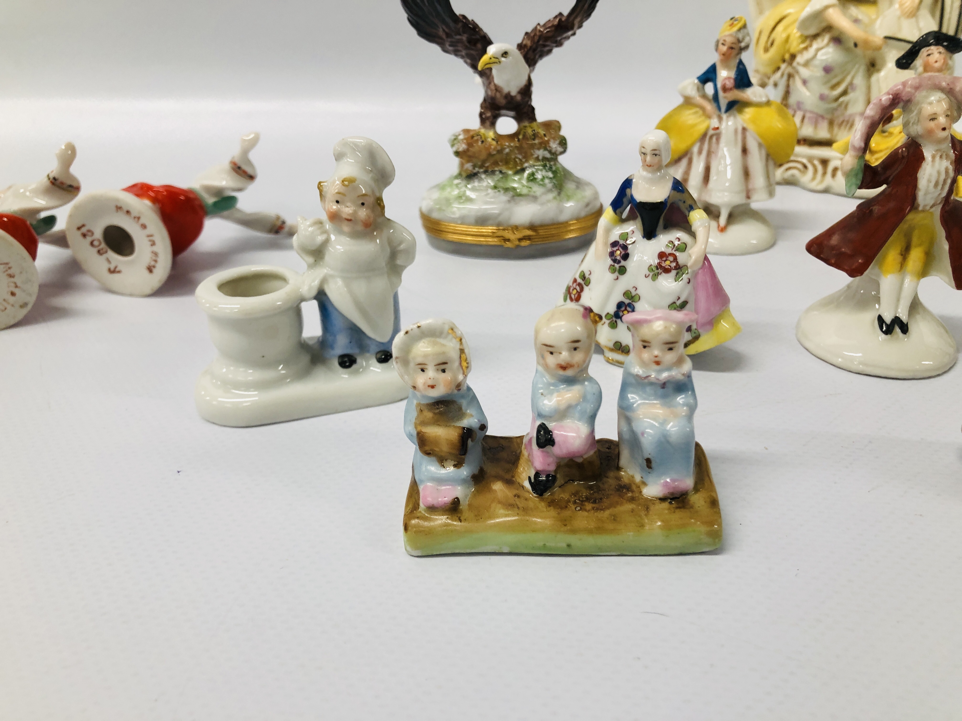 COLLECTION OF VINTAGE CONTINENTAL CABINET ORNAMENTS TO INCLUDE SAMPSON & NAPLES ALONG WITH A PAIR - Image 4 of 11