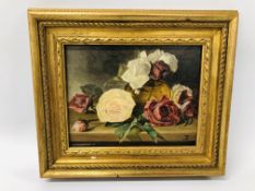 JOHN AUGUSTA THELWALL, STILL LIFE OF ROSES, C1890, OIL ON PANEL 17.5 X 23CM.