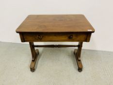 AN EARLY C19TH MAHOGANY SINGLE DRAWER STRETCHER TABLE, WIDTH 82CM.