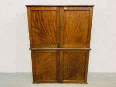 A GEORGE III MAHOGANY STANDING CUPBOARD, TWO CUPBOARD DOORS OVER TWO FURTHER CUPBOARD DOORS,