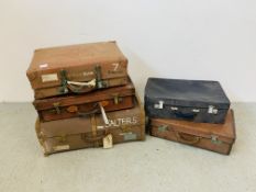 COLLECTION OF 5 VINTAGE TRAVELLING CASES INCLUDING LEATHER