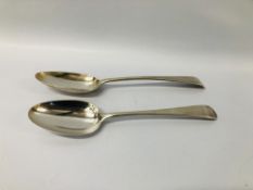 2 C18TH SILVER OLD ENGLISH PATTERN SERVING SPOONS,