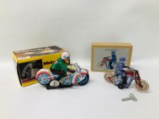 2 X MOTORCYCLE WIND UP TIN PLATE TOYS,