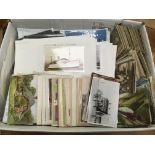BOX OF MIXED POSTCARDS WITH MUCH SHIPPING INTEREST ON LEAVES AND LOOSE