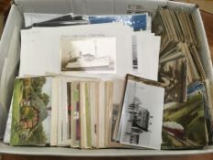 BOX OF MIXED POSTCARDS WITH MUCH SHIPPING INTEREST ON LEAVES AND LOOSE