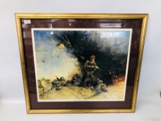 A FRAMED AND MOUNTED "THE PARAS ARE LANDING" BY TERENCE CUNEO