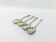 3 X MATCHING MID C18TH SILVER DESSERT SPOONS AND A FOURTH SIMILAR,