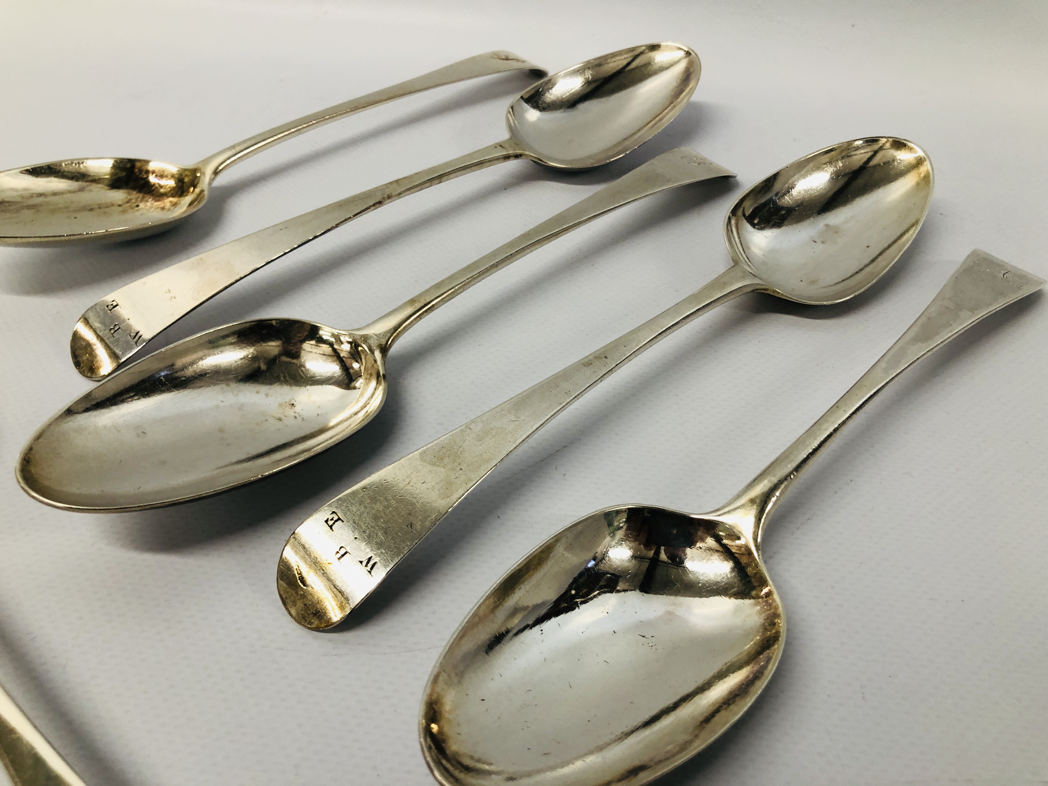 3 X PAIRS OF SILVER OLD ENGLISH PATTERN SERVING SPOONS, - Image 4 of 10