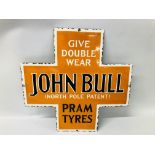 REPRODUCTION JOHN BULL PRAM TYRES "GIVE DOUBLE WEAR" ENAMEL SIGN W 45CM X H 45CM.