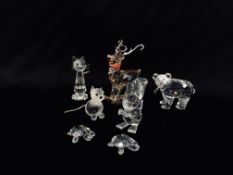 7 X SWAROVSKI CRYSTAL CABINET ORNAMENTS TO INCLUDE 2 CATS, POLAR BEAR, SQUIRREL, PAIR OF TURTLES,