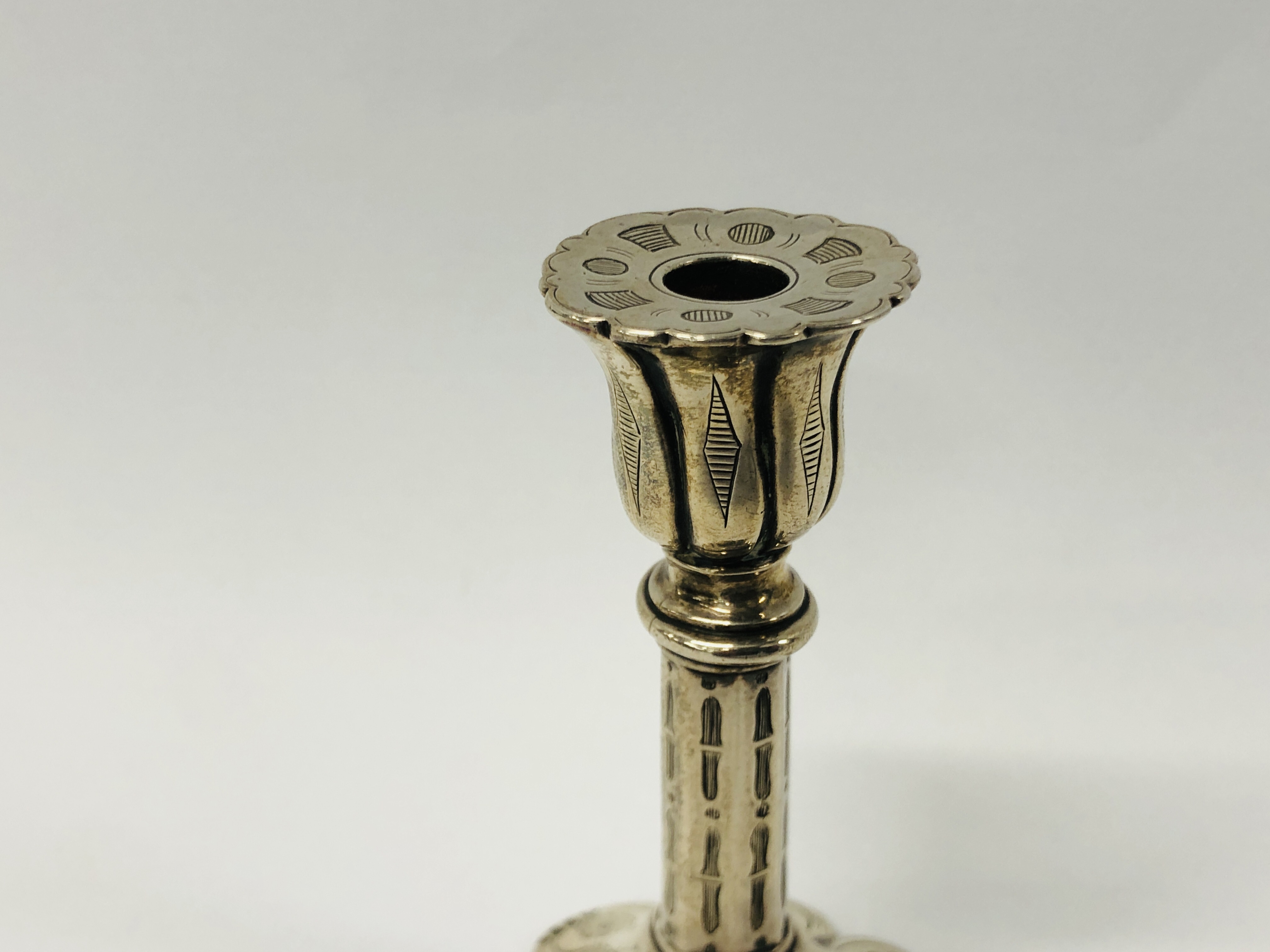 A VICTORIAN SILVER TAPER STICK ON A PETAL BASE LONDON 1853, WILLIAM SMILY H 8.5CM. - Image 9 of 13