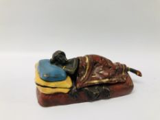 A C19TH COLD PAINTED AUSTRIAN BRONZE OF A SLEEPING BLACK WOMAN, THE BED COVER DETATCHABLE,