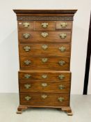 A GEORGE III MAHOGANY CHEST ON CHEST, RETAINING ORIGINAL HANDLES,