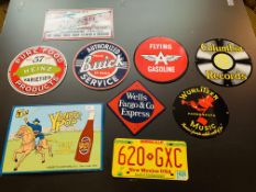 A COLLECTION OF NINE REPRODUCTION ADVERTISING SIGNS TO INCLUDE HEINZ, BUICK, FLYING A GASOLINE,