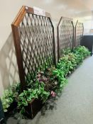 3 X LATTICE FREE STANDING ROOM DIVIDERS WITH ARTIFICIAL PLANTS TO BASES - EACH W 125CM. H 155CM.