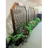 3 X LATTICE FREE STANDING ROOM DIVIDERS WITH ARTIFICIAL PLANTS TO BASES - EACH W 125CM. H 155CM.