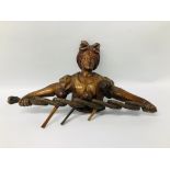 C19TH CARVED LIMEWOOD PIPER HOLDER IN THE FORM OF A WOMAN HOLDING A LENGTH OF ROPE COMPRISING OF 3