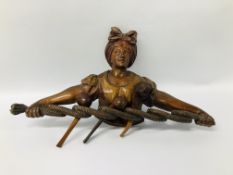 C19TH CARVED LIMEWOOD PIPER HOLDER IN THE FORM OF A WOMAN HOLDING A LENGTH OF ROPE COMPRISING OF 3