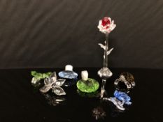 A COLLECTION OF SEVEN SWAROVSKI FIGURES TO INCLUDE THREE LIZARD, A BLUE FROG, BROWN GIANT TORTOISE,