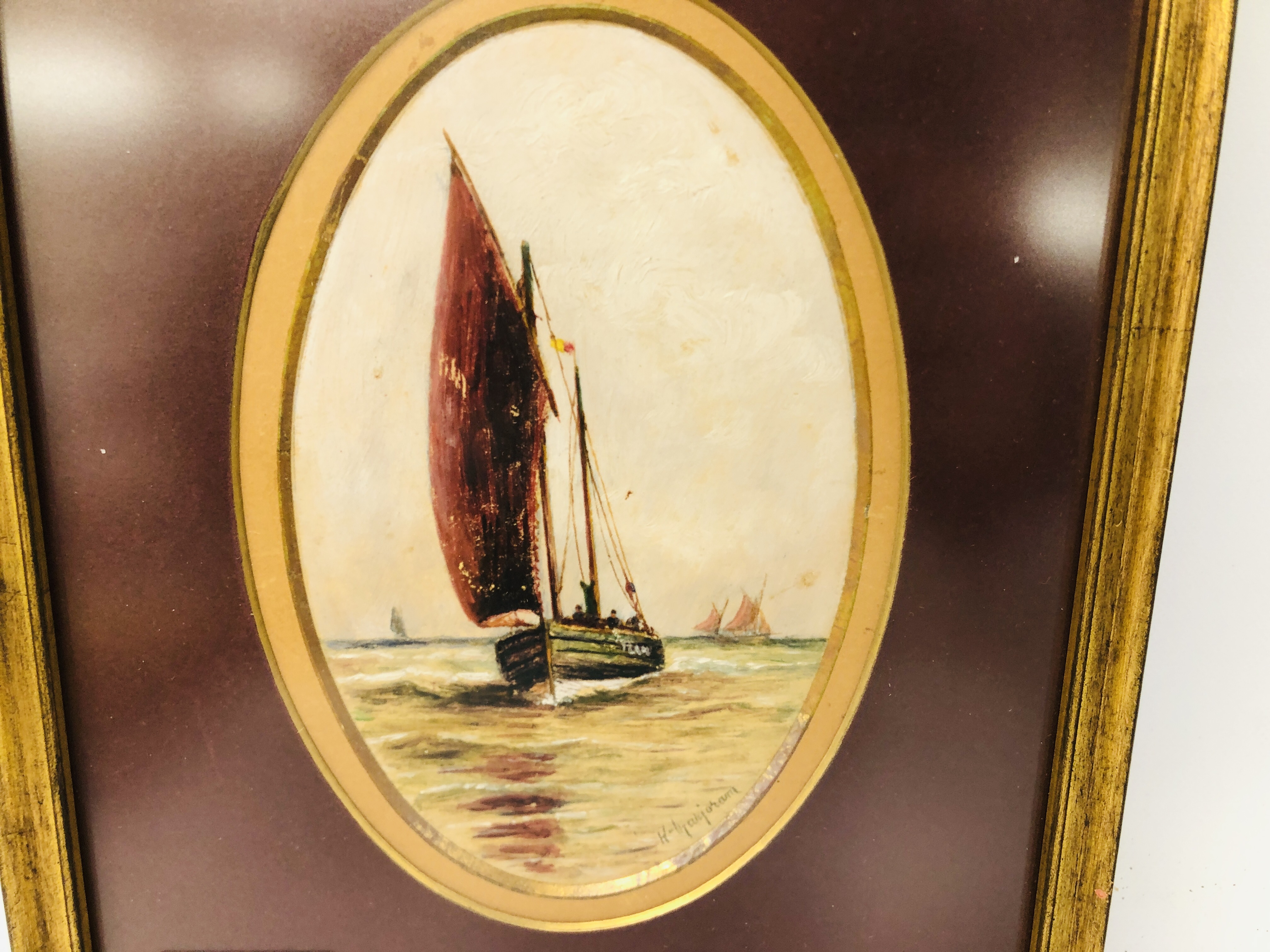 OIL ON BOARD BROADLAND SCENE DEPICTING SAILING YACHTS AND WINDMILL BEARING SIGNATURE W.F. - Image 9 of 11