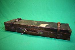 A LEATHER AND BRASS BOUND SHOTGUN MOTOR CASE WITH FITTED INTERIOR BEARING LABEL GEORGE. H.